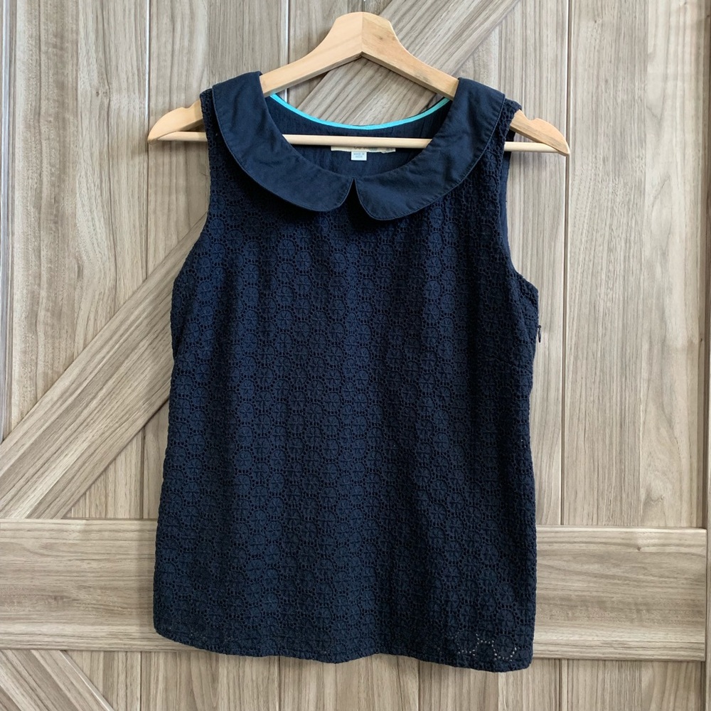 Boden Navy Lace Peter Collar Sleeveless Blouse